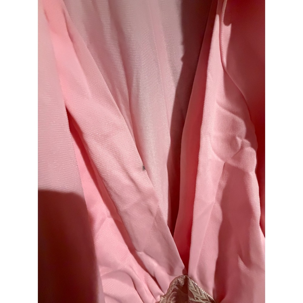 Vintage Pink Peignoir Set Nightgown Robe Gold Lace Trim Maxi 2 Piece Loungewear - Picture 12 of 15
